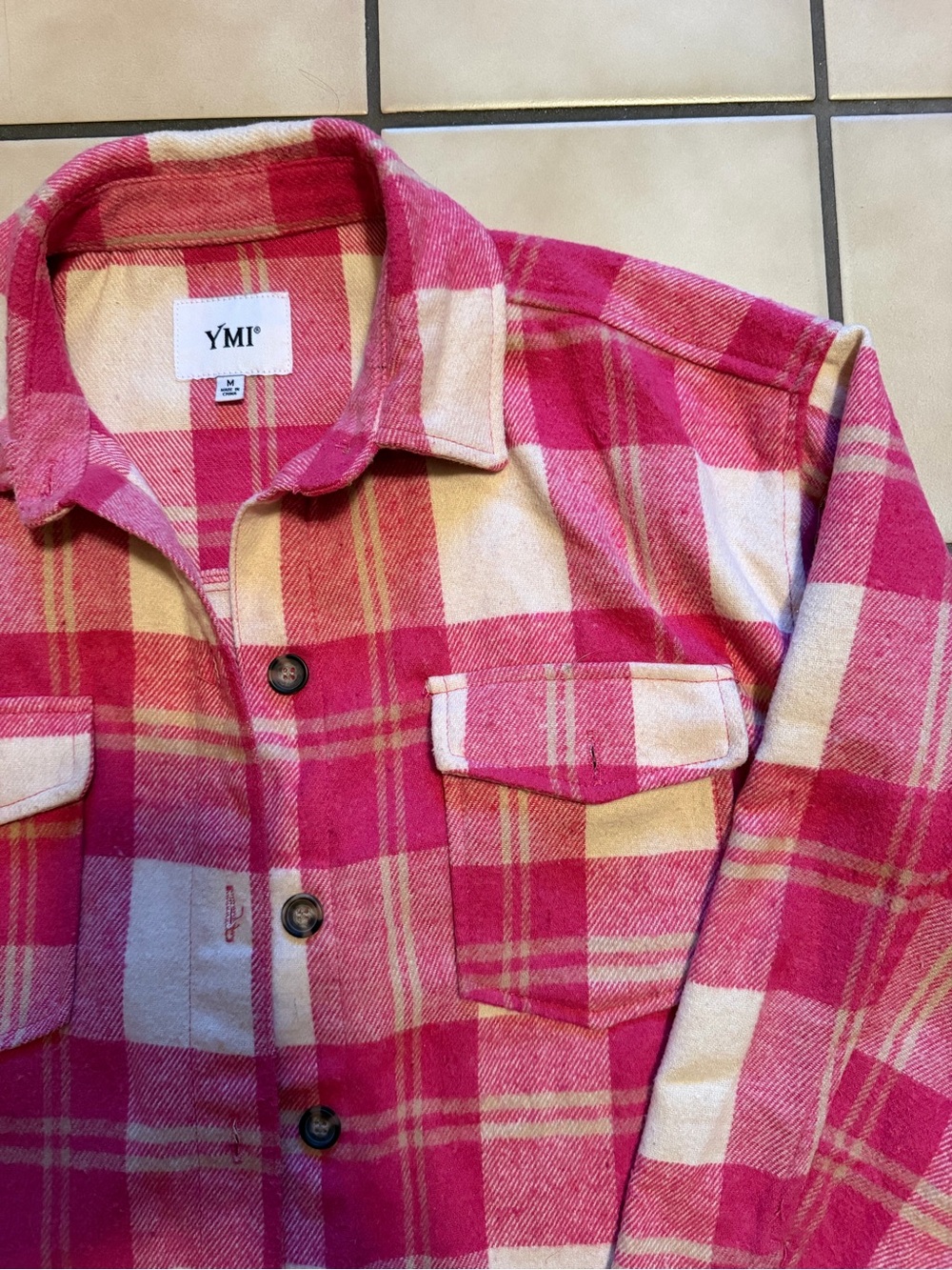 YMI Pink & Cream Plaid Button-Front Shacket
